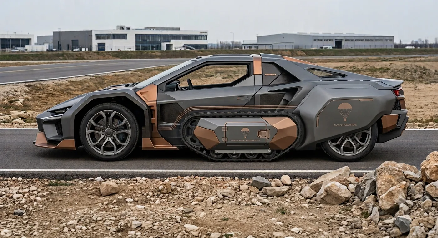 Hayy land-air vehicle concept — track-wheel hybrid drivetrain study